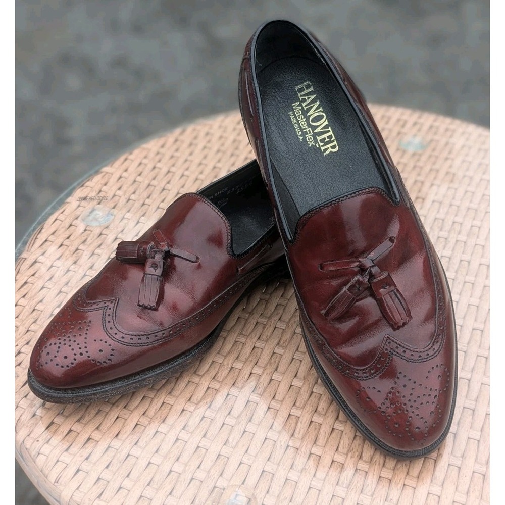 Dark Academia Oxblood Wingtip Tassel Loafers Hanover USA MasterFlex Leather 8D